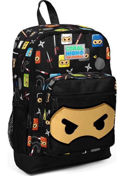 Coral High Kids Siyah Ninja Desenli Dört Bölmeli Usb'li Okul Sırt Çantası 23285 fırsatları