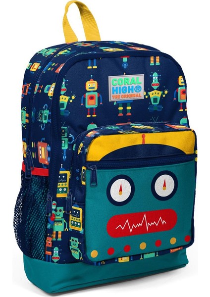 Coral High Kids Lacivert Çivit Robot Desenli Dört Bölmeli Okul Sırt Çantası 23472