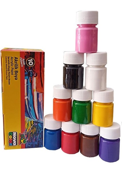 Akrilik Boya 10 Renk 30 ml 1 Paket Akrilik Boya Seti 10 Lu Ahşap Tuval Taş Ağaç Boyamalar Için Idea Boyama Seti