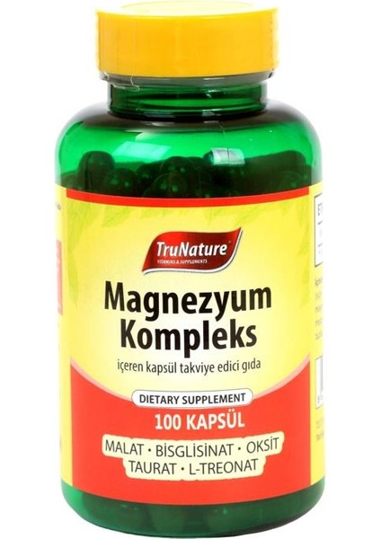 Magnezyum Kompleks 100 Kapsül Magnesium Complex Malat Bisglisinat Taurat Sitrat Oksit Kalsiyum L-Treonat