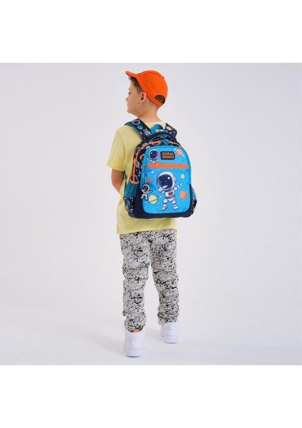 Lacivert Mavi Astronot Desenli Üç Bölmeli Okul Sırt Çantası Ilköğretim Çantası fiyatları