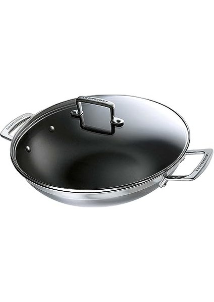 Le Creuset Yapışmaz Kaplamalı Wok 3 Katlı Paslanmaz Çelik, Cam Kapaklı, Çap 30 Cm, Indüksiyon Dahil Tüm Ocak Türleri Için Uygundur, Gümüş