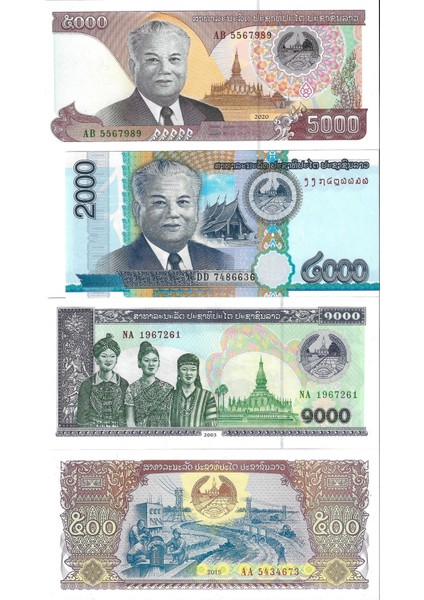 Laos 500/1000/2000/5000 Kip Yabancı Kağıt Para Çil Set (Unc) Koleksiyon Para