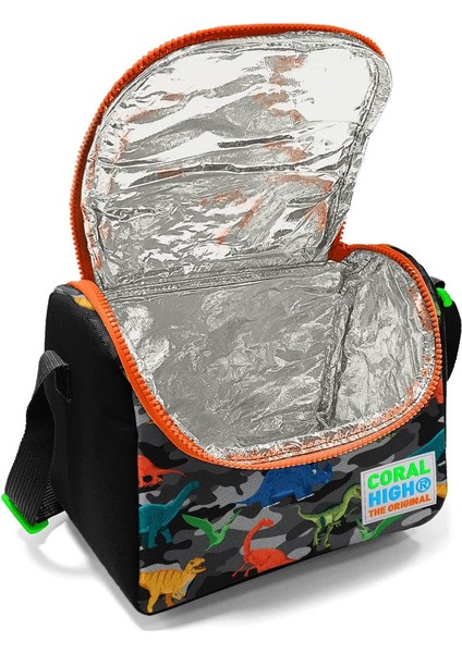 Coral High Kids Siyah Gri Dinozor Desenli Thermo Beslenme Çantası 11744