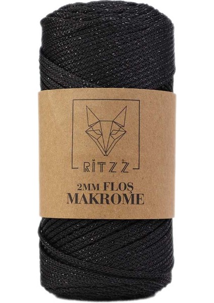 Floş Makrome Ipi 2 mm Siyah Siyah Simli