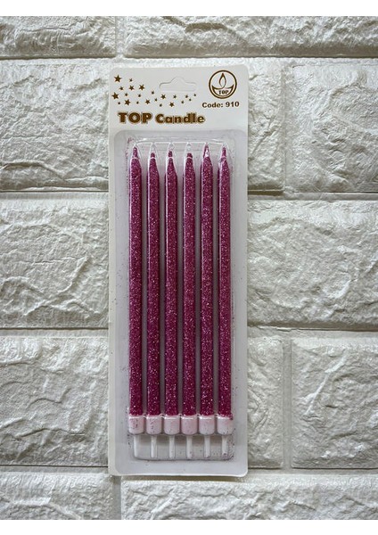 - 6 Adet Simli Pasta Mumu Pembe 17 cm Gnzrz