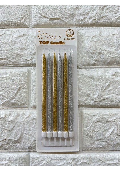 - 6 Adet Simli Pasta Mumu Gold-Gümüş 17 cm Gnzrz
