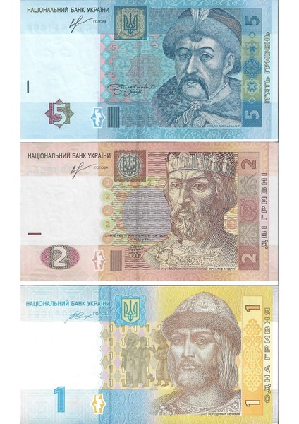 Ukrayna 2013/2014 Yılı 1/2/5 Grivna Yabancı Kağıt Seti Çil (Unc) Koleksiyon Para