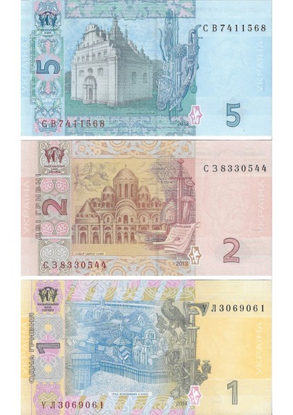 Ukrayna 2013/2014 Yılı 1/2/5 Grivna Yabancı Kağıt Seti Çil (Unc) Koleksiyon Para fiyatları