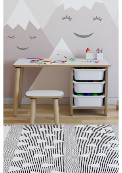 Çocuk Masa Takımı 90X45 cm 3 Sepetli Çocuk Çalışma Masası Aktivite Masası Yaz-Sil 1 Adet Tabureli fiyatları