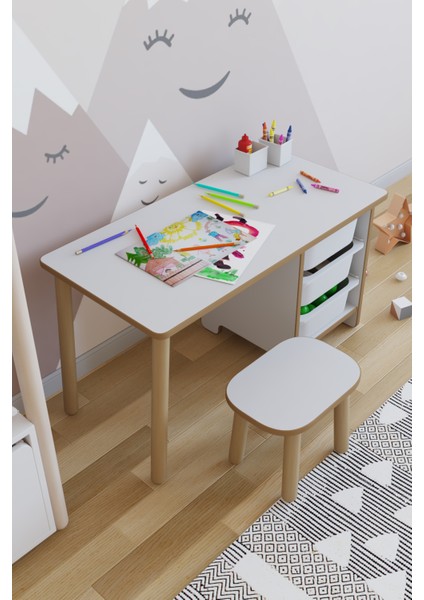 Çocuk Masa Takımı 90X45 cm 3 Sepetli Çocuk Çalışma Masası Aktivite Masası Yaz-Sil 1 Adet Tabureli modelleri