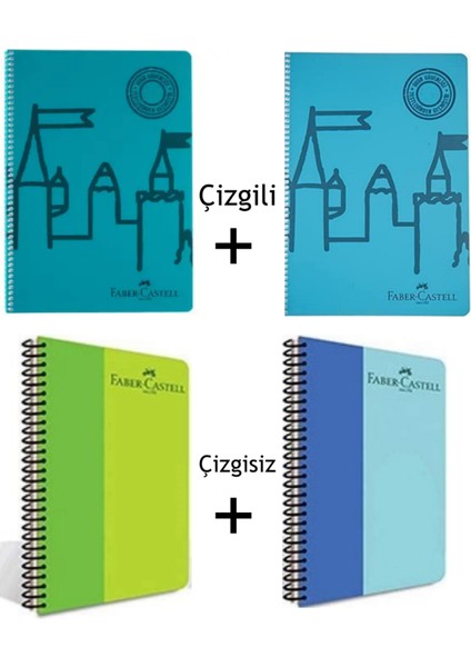 Faber Castell 4 Adet Spiralli Plastik Pp Kapak A4 Defter 2 Çizgili 80 Yaprak + 2 Çizgisiz 60 Yaprak