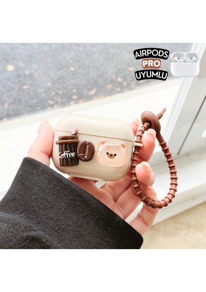 Airpods Pro Uyumlu Sevimli Ayıcık ve Kahve Kulaklık Kılıfı, Kahverengi Kopçalı Sevimli Premium Kılıf