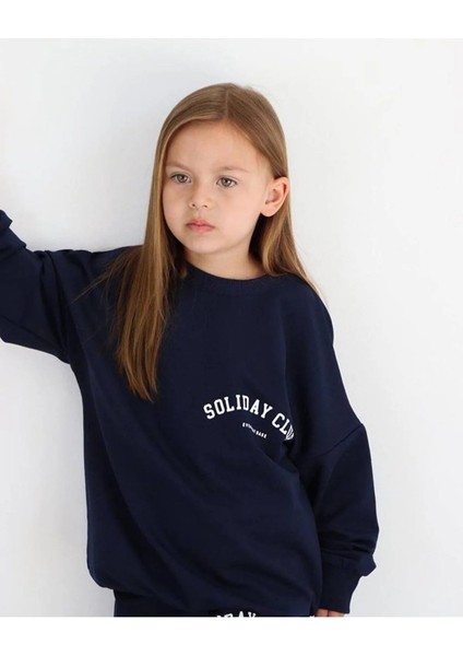 Kız Çocuk Siyah Unisex Soliday Club Baskılı Çocuk Eşofman Takımı - 3 Iplik Şardonlu Takım fiyatları