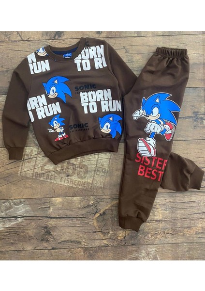 Sonic Unisex Kahverengi Çocuk Eşofman Takımı