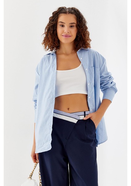 Kadın Oversize Çizgili Gömlek