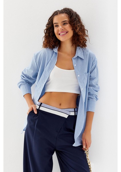 Kadın Oversize Çizgili Gömlek modelleri