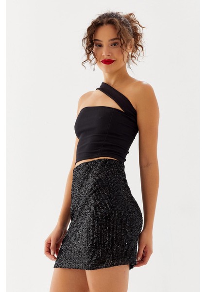 Kadın Pullu Siyah Mini Etek indirimleri