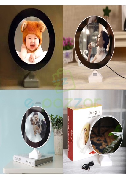 2 Adet 2in1 LED Işıklı Yuvarlak Fotoğraf Çerçeveli Sihirli Makyaj Aynası Başucu Abajur Aydınlatma
