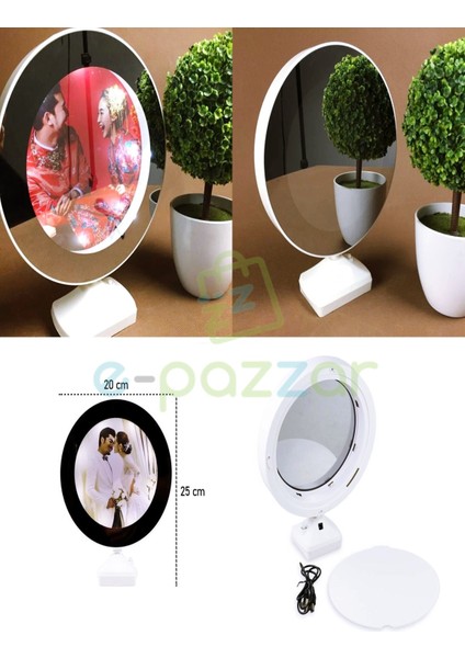 2 Adet 2in1 LED Işıklı Yuvarlak Fotoğraf Çerçeveli Sihirli Makyaj Aynası Başucu Abajur Aydınlatma