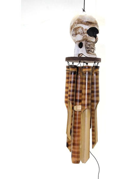Ahşap Kuru Kafa Tasarımlı Bambu Rüzgar Çanı 50CM