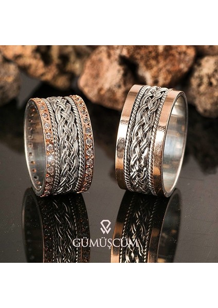 Rose Örgü Gümüş Alyans Modeli Taşlı Bay Alyans fırsatları