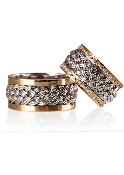 Örgü Gümüş Alyans Modeli Altın Kaplama Bay Alyans