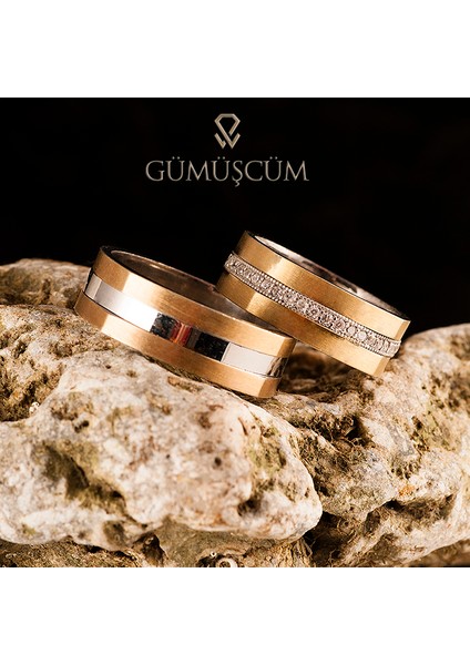 Taçlı Çizgi Rose Model Taşlı Bay Gümüş Alyans modelleri