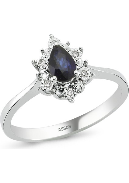 Safir Taşlı Pırlanta Fantazi Yüzük