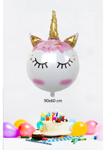 Unicorn Folyo Balon Kirpikli Gold Detaylı Balon