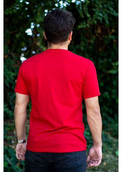 Erkek Kırmızı El Yazısı Imza Baskı Kısa Kollu V Yaka Erkek T-Shirt 23ETSHVYAZ fırsatları