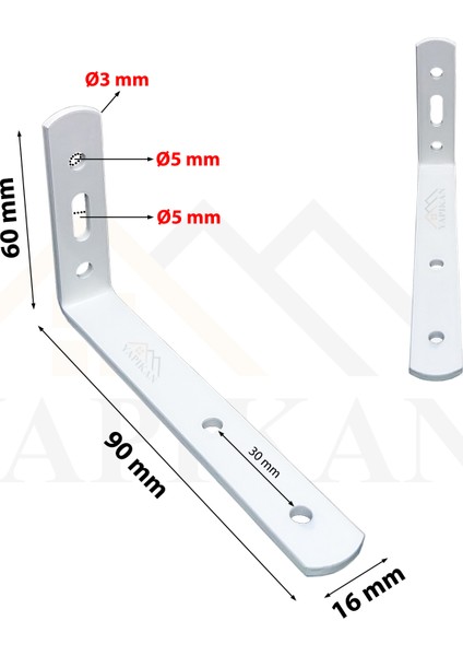 4 adet Beyaz Modern Çelik Raf Altı Ayak 6 x 9 cm - Raf Tutucu Duvar Montaj Askı Ayağı - Raf Destek Aparatı - Metal Raf Altı L Demiri Konsol Ayağı