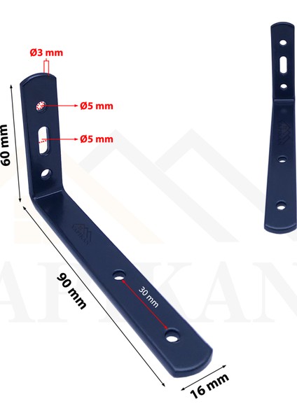 4 Adet Siyah Modern Çelik Raf Altı Ayak - Raf Tutucu Duvar Montaj Askı Ayağı - Raf Destek Aparatı - Metal Raf Altı L Demiri Konsol Ayağı