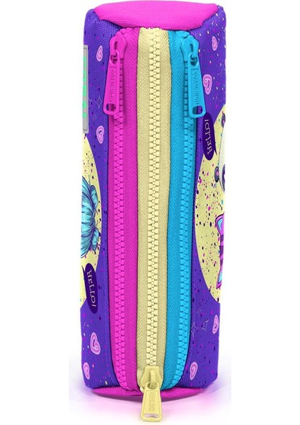 Coral High Kids Mor Pembe Anime Kız Desenli Üç Bölmeli Kalem Çantası 22035 modelleri