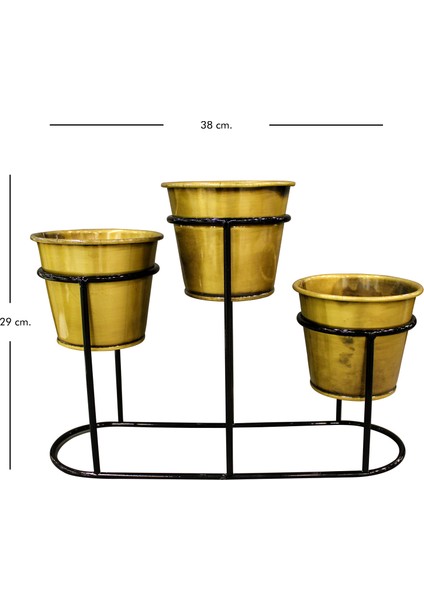 Dekoratif Metal Standlı 3'lü Saksı Parlak Altın 38X29X13 Cm