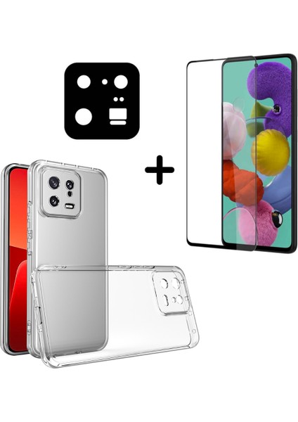 Xiaomi Mi 13 Pro ile Uyumlu Kılıf Şeffaf Temperli Kırılmaz Cam Ekran ve Kamera Lens Koruyucu Seti