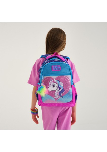 Coral High Kids Mor Pembe Unicorn Desenli Simli Üç Bölmeli Okul Sırt Çantası 23492