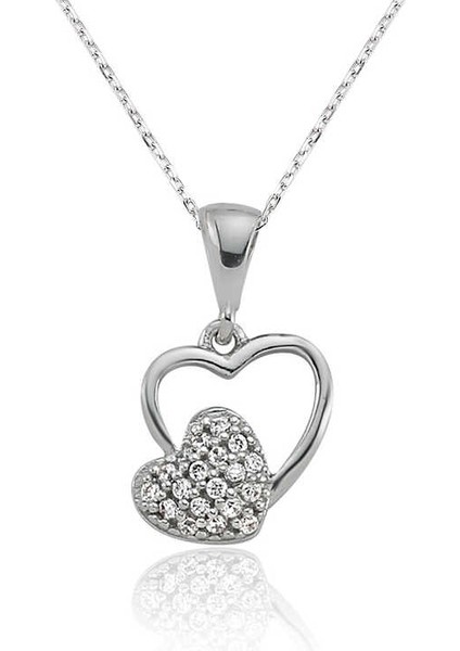 925 Ayar Gümüş Kalpli Kadın Gümüş Kolye
