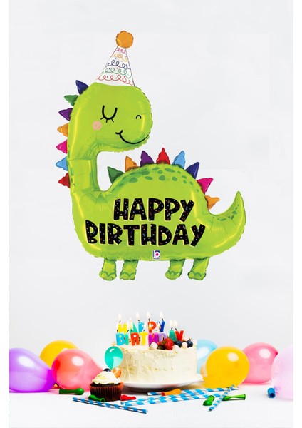 Büyük Dinozor Balon Happy Birthday Yazılı 97CM