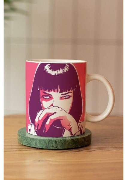 Pulp Fiction Ucuz Roman Mia Wallace Temalı Özel Tasarım Tam Tur Baskılı Kupa Bardak