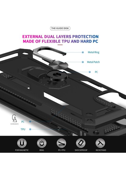 Apple iPhone 12 Mini ile Uyumlu Kılıf Tam Koruma Yüzüklü Standlı Tank Gövdeli Telefon Kılıfı Kapak