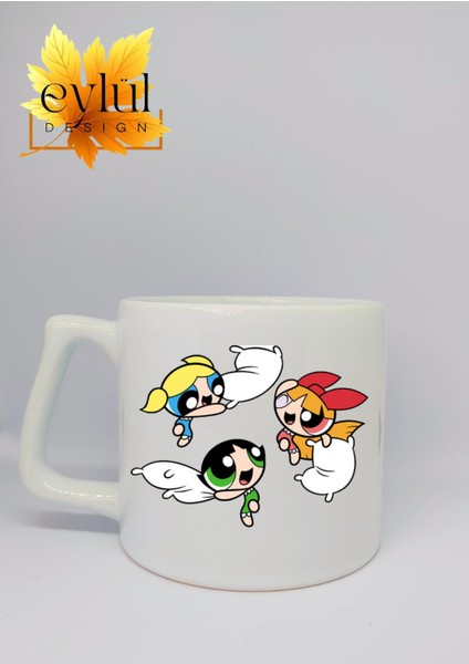 Powerpuff Girls Yastık Savaşı Temalı Özel Tasarım Baskılı Seramik Kupa Bardak