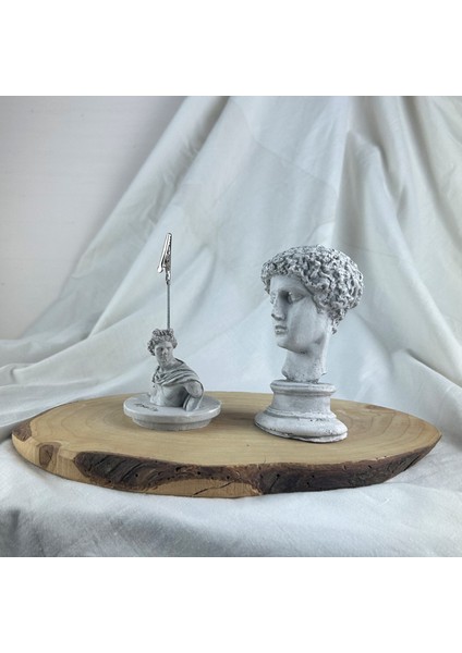 Gri Eskitme Hermes 13 cm Büst ve Apollo Not Tutucu 2'li Dekoratif Set fiyatları