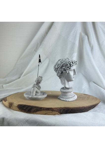 Gri Eskitme Hermes 13 cm Büst ve Apollo Not Tutucu 2'li Dekoratif Set fırsatları