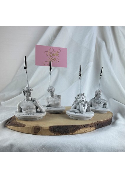 Gri Eskitme David, Venus, Apollo ve Cupid(Melek) Kaideli Heykel 4'lü Not Tutucu Set, Fotoğraf Tutucu