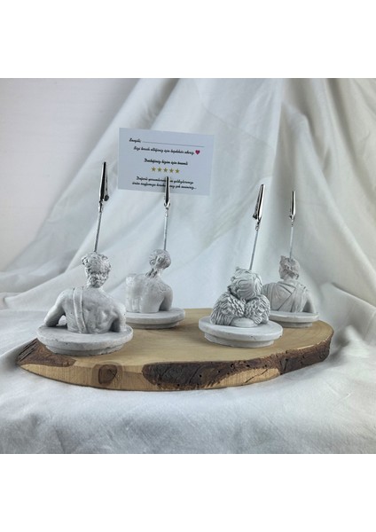 Gri Eskitme David, Venus, Apollo ve Cupid(Melek) Kaideli Heykel 4'lü Not Tutucu Set, Fotoğraf Tutucu modelleri
