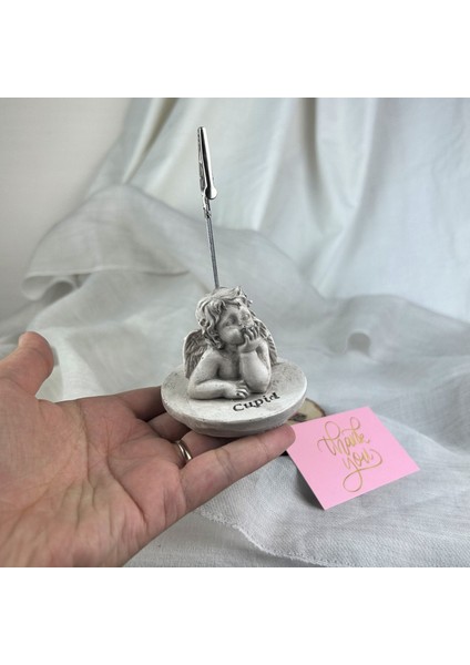 Vizon Eskitme Cupid (Melek) Kaideli Heykel Not Tutucu, Fotoğraf Tutucu