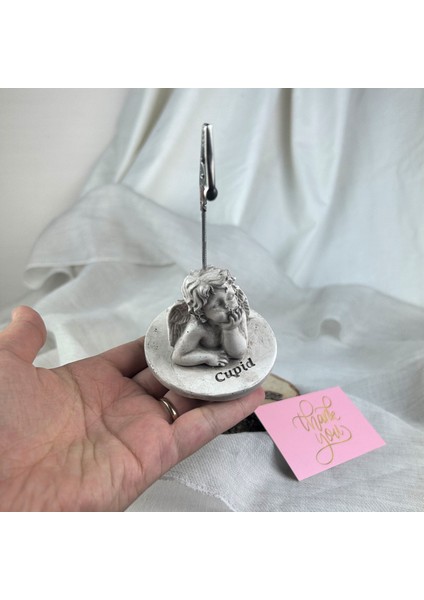 Vizon Eskitme Cupid (Melek) Kaideli Heykel Not Tutucu, Fotoğraf Tutucu