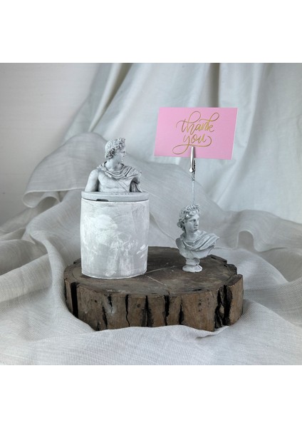 Gri Eskitme Apollo Kapaklı Kutu ve Not Tutucu 2'li Dekoratif Set