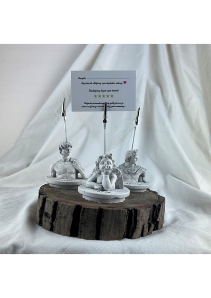 Gri Eskitme David, Cupid (Melek) ve Apollo Kaideli Heykel 3'lü Not Tutucu Set, Fotoğraf Tutucu